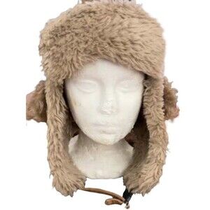 Vintage Crown Cap Cotton Trapper Hat Fur Lined Aviator Brown Size M